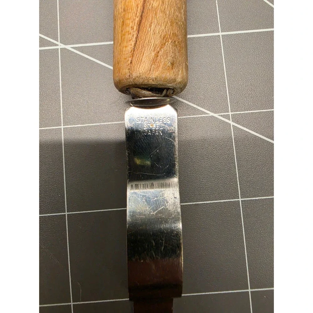Vintage Stainless Steel Japan Soup Ladle Wood Handle Offset Serving Spoon 11in